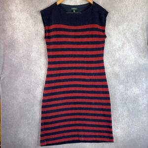Lauren Ralph Lauren Knit Dress‎ Womens XL Navy Red Striped 100% Linen Sleeveless